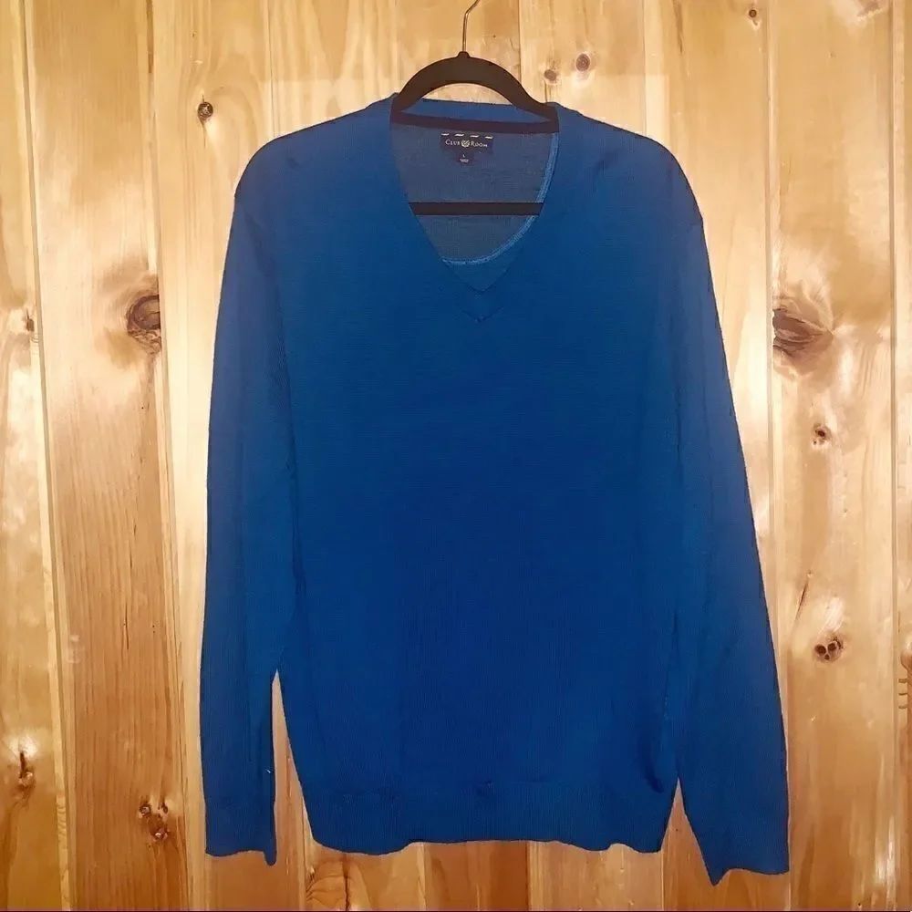 Club room teal V-neck wool blend sweater size L
